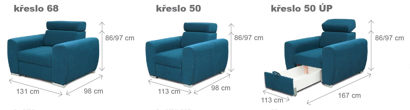 Křeslo NATALI 50 – varianty a rozměry