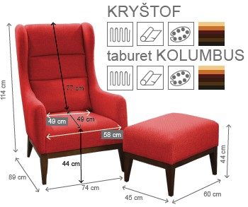 Taburet KOLUMBUS – varianty a rozměry